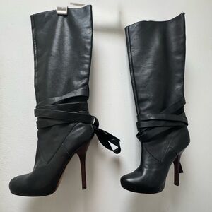 bebe Black Heeled Wrap Boots